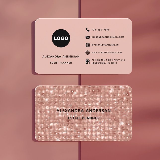 Elegantes rosa Rose Gold-Metallpunktmuster Visitenkarte (Elegant Blush Pink Rose Gold Metal Dots Pattern Business Card)