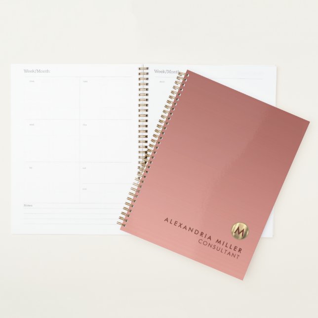 Elegantes rosa Rose Gold Monogram Terminierungsbuc Planer (Anzeige)