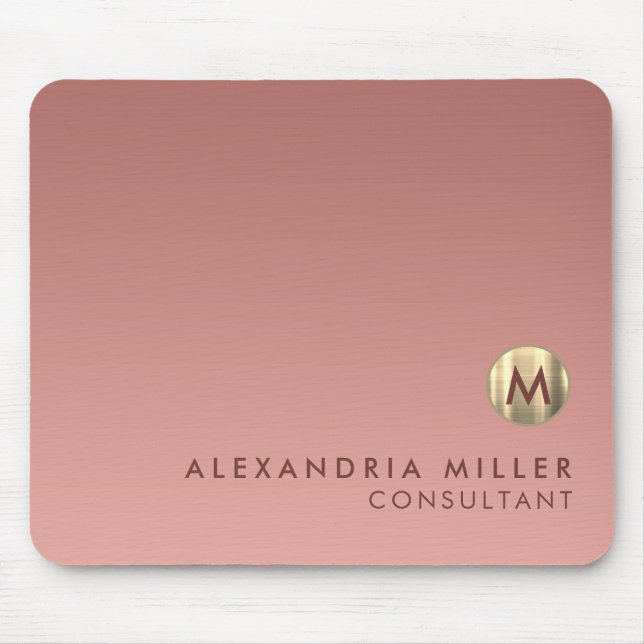 Elegantes rosa Rose Gold Monogramm Mousepad (Vorne)