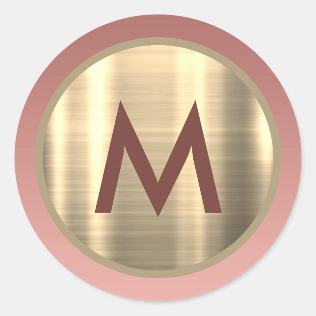 Elegantes rosa Rose Gold Monogramm Runder Aufkleber (Vorderseite)