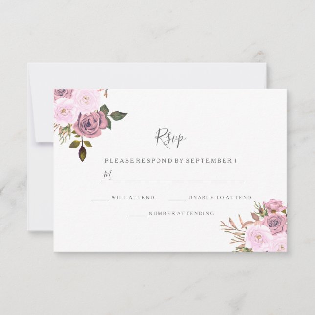 Elegantes Rosa & Rose Gold Wedding RSVP Karte (Vorderseite)