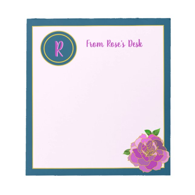 Elegantes rosa Rose Monogram Script Notizblock (Vorderseite)