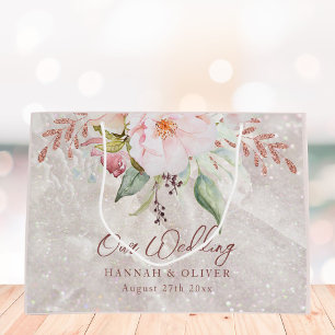 Elegantes rosa Rose Peony Floral Wedding Geschenk Große Geschenktüte