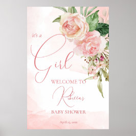 Elegantes rosa Rosen Babydusche Begrüßungszeichen Poster
