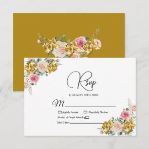 Elegantes Rosa, Rosen-Gold-Eukalyptus-Blumenmuster RSVP Karte
