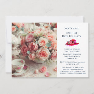 Elegantes Rosa-Rosen-Hut-Themen-Teeparty Einladung