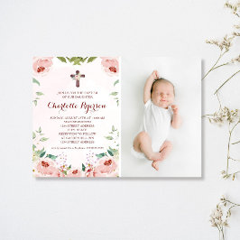 Elegantes, rosa Rosenbläschen Taufbecken Foto Einladung