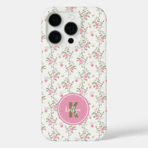 Elegantes rosa Roses Blume Muster Monogramm iPhone 16 Pro Hülle