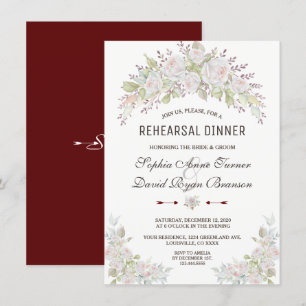 Elegantes Rosa Roses Burgund Probe Abendessen Einladung