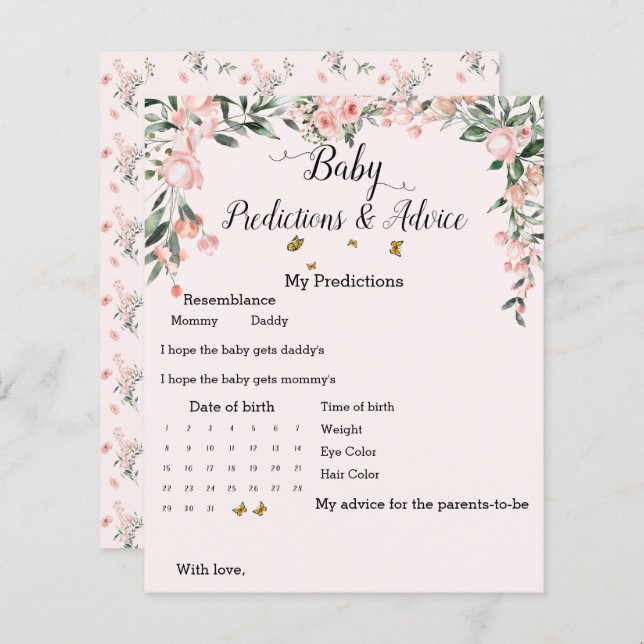 Elegantes rosa Roses & Butterflies Baby Shower Gam (Vorne/Hinten)