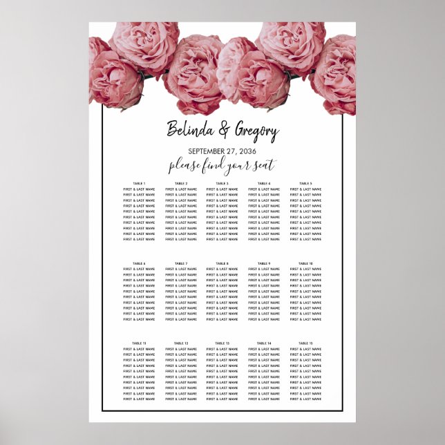 Elegantes rosa Roses Hochzeitstabelle Poster (Vorne)