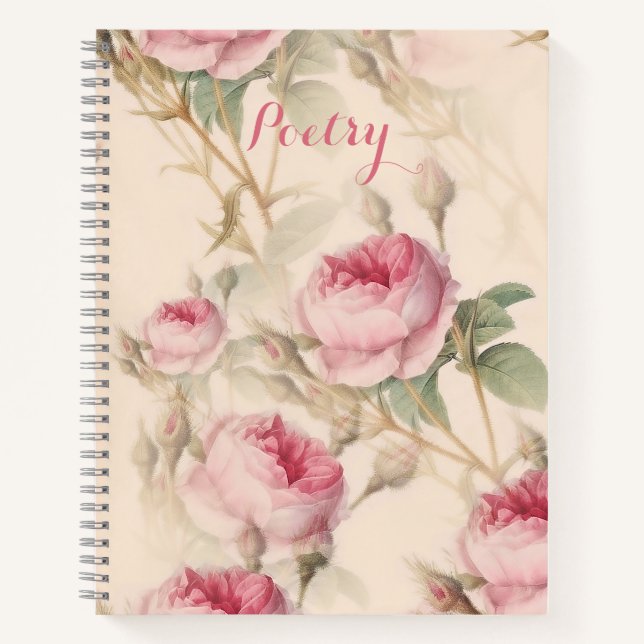 Elegantes rosa Roses Poetry Notebook Notizbuch (Vorderseite)