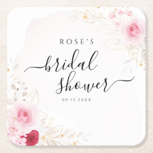 Elegantes Rosa Rot-Gold-Brautparty Rechteckiger Pappuntersetzer