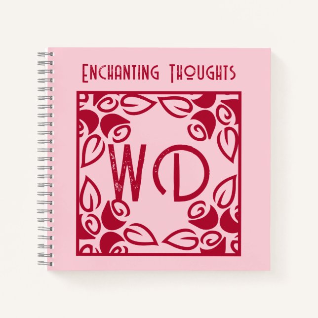 Elegantes Rosa, Rote Blütenkunst, Personalisiertes Notizbuch (Vorderseite)