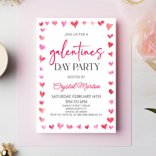 Elegantes Rosa Rotes Herz Galentines Day Party Einladung