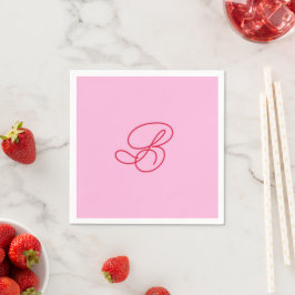Elegantes rosa & rotes Monogramm Schrift Name Serviette