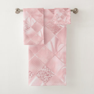 Elegantes, rosa Satin Glitzer Muster Design Glam Badhandtuch Set