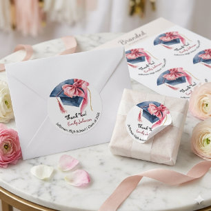 Elegantes rosa Schleife Abschluss Danke Runder Aufkleber