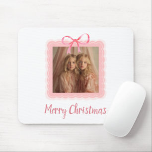 Elegantes rosa Schleife Frohe Weihnachten Benutzer Mousepad