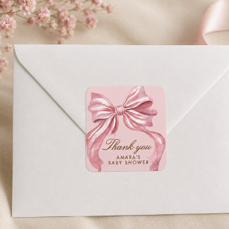 Elegantes rosa Schleifen Mädchen Baby Shower Danke Quadratischer Aufkleber