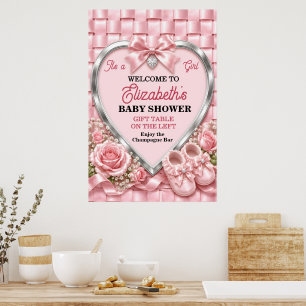 Elegantes rosa Schleifen Mädchen Baby Shower Poster