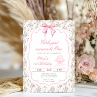 Elegantes rosa Schleifen Mädchen erster Geburtstag Einladung