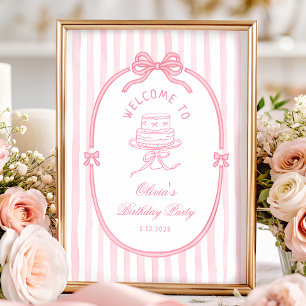 Elegantes rosa Schleifen Mädchen Geburtstagsbegrüß Poster