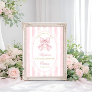 Elegantes rosa Schleifen Mädchen Taufe Willkommen Poster