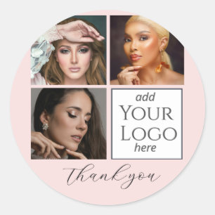 Elegantes Rosa-Schrift-3-Foto-Logo-Make-up Runder Aufkleber