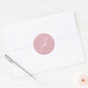 Elegantes rosa Schriftzug-Monogramm-Hochzeit Runder Aufkleber