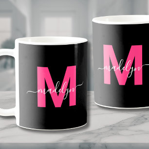 Elegantes rosa Schriftzug Namensinitialen Monogram Kaffeetasse
