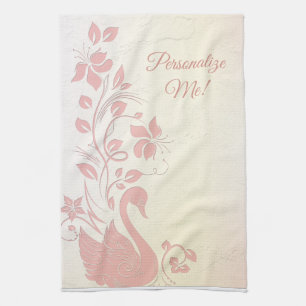 Elegantes rosa Schwan Vintage personalisiert Geschirrtuch