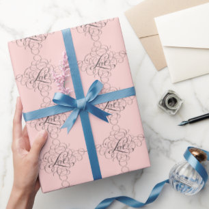 Elegantes Rosa Schwarz Geblüht LIEBE Kalligraphie Geschenkpapier