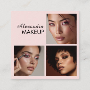 Elegantes Rosa-Schwarz-Schrift-3-Foto-Make-up Quadratische Visitenkarte