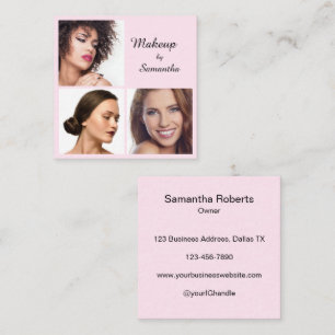 Elegantes Rosa-Schwarz-Script 3 Foto-Make-up Quadratische Visitenkarte