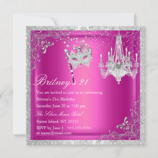 Elegantes Rosa & Silver Masquerade 21. Einladung