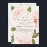 Elegantes Rosa Springtime Blumensüß 16 Einladung<br><div class="desc">Schöne,  weiche rot Rosa Aquarell Blütenfarbe mit grünen Blätter Sweet 16 Geburtstagsfeier Einladung für Mädchen. Ideal für die Frühlings- oder Sommergeburtsfeier.</div>