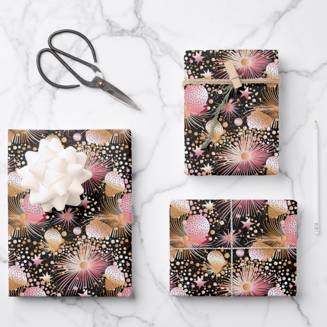 Elegantes rosa Sternmuster gekachelt Geschenkpapier Set (Vorderseite)