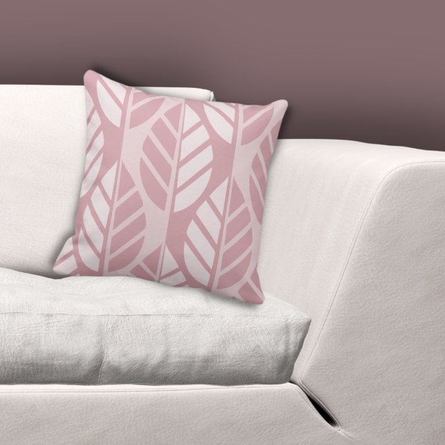 Elegantes rosa Stilmuster für Blätter Kissen (Elegant Pink Stylized Leaves Pattern Throw Pillow, Living Room)