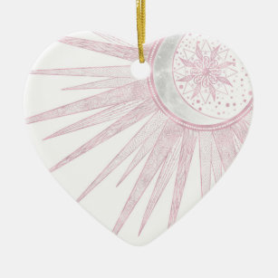 Elegantes rosa Sun Moon Doodle Mandala Weißes Desi Keramik Ornament