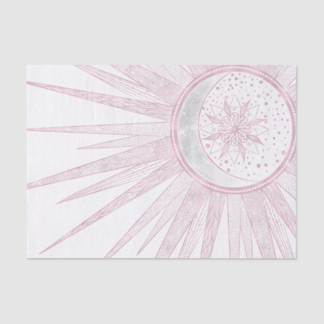 Elegantes rosa Sun Moon Doodle Mandala Weißes Desi Seidenpapier (Vorderseite)