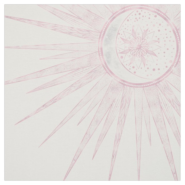 Elegantes rosa Sun Moon Doodle Mandala Weißes Desi Stoff (Muster)