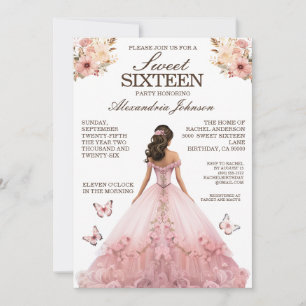 Elegantes Rosa Sweet 16 Extravagante Dress Einladu Einladung