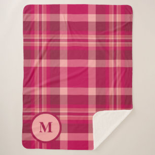 Elegantes rosa Tartan Muster Monogramm Sherpadecke