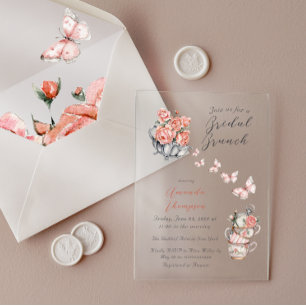 Elegantes Rosa Tea Brunch Brautparty Acryleinladungen