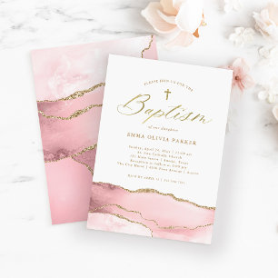 Elegantes Rosa Tor mit Gold Cross   Taufe Einladung