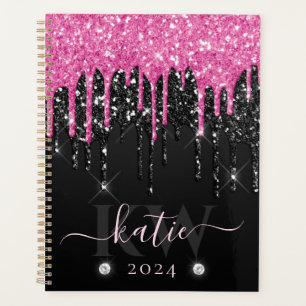 Elegantes rosa tropfendes Glitter Monogramm Planer
