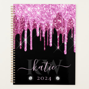Elegantes rosa tropfendes Glitter Monogramm Planer