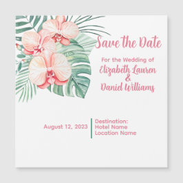 Elegantes Rosa Tropical Save the Date Magneteinladung