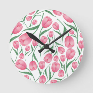 Elegantes rosa Tulpenmuster floral Runde Wanduhr